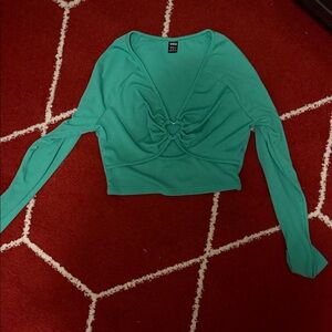 SHEIN Teal Long Sleeve Crop Top